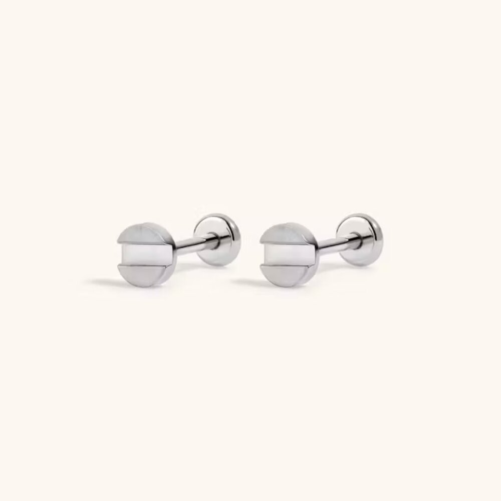 Maison Miru Bolt Nap Earrings $75 titanium flat back NEW never worn